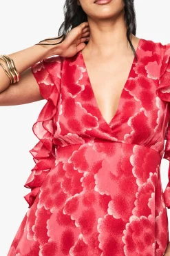 Robe mini en chiffon floral avec détails en volants