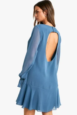 boohoo Robe Mini en Chiffon Froissé à Volants<Femme Robes Courtes|Robes À Manches Longues