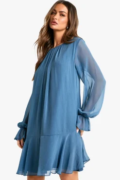 boohoo Robe Mini en Chiffon Froissé à Volants<Femme Robes Courtes|Robes À Manches Longues