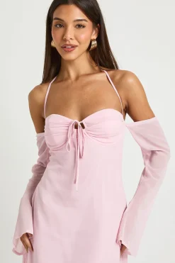 boohoo Robe mini en chiffon à manches longues<Femme Robes Patineuses|Robes À Manches Longues