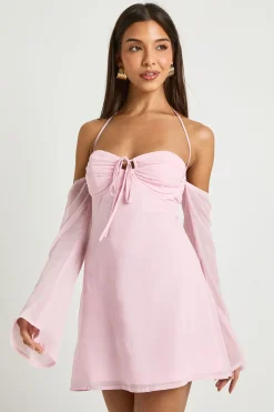 boohoo Robe mini en chiffon à manches longues<Femme Robes Patineuses|Robes À Manches Longues