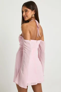 boohoo Robe mini en chiffon à manches longues<Femme Robes Patineuses|Robes À Manches Longues