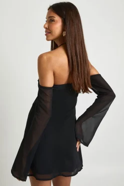 Robe mini en chiffon à manches longues