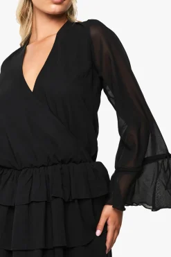 boohoo Robe mini en chiffon à manches longues<Femme Robes Courtes|Robes À Manches Longues
