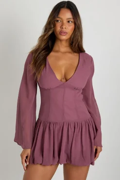 Robe mini en chiffon à taille basse et jupe ballon