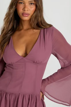 Robe mini en chiffon à taille basse et jupe ballon