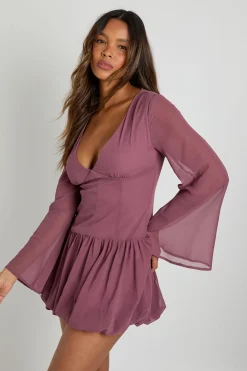 Robe mini en chiffon à taille basse et jupe ballon