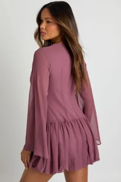 Robe mini en chiffon à taille basse et jupe ballon