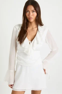 Robe mini en chiffon à taille froncée