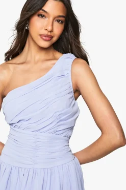 Robe mini en chiffon à une épaule avec drapé