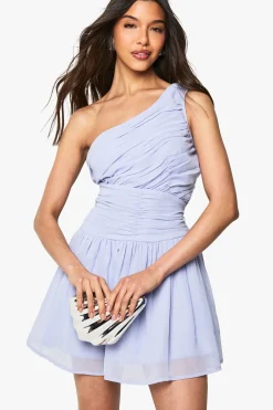 Robe mini en chiffon à une épaule avec drapé