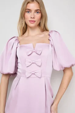 Robe Mini à Encolure Carrée avec Nœud Devant en Satin