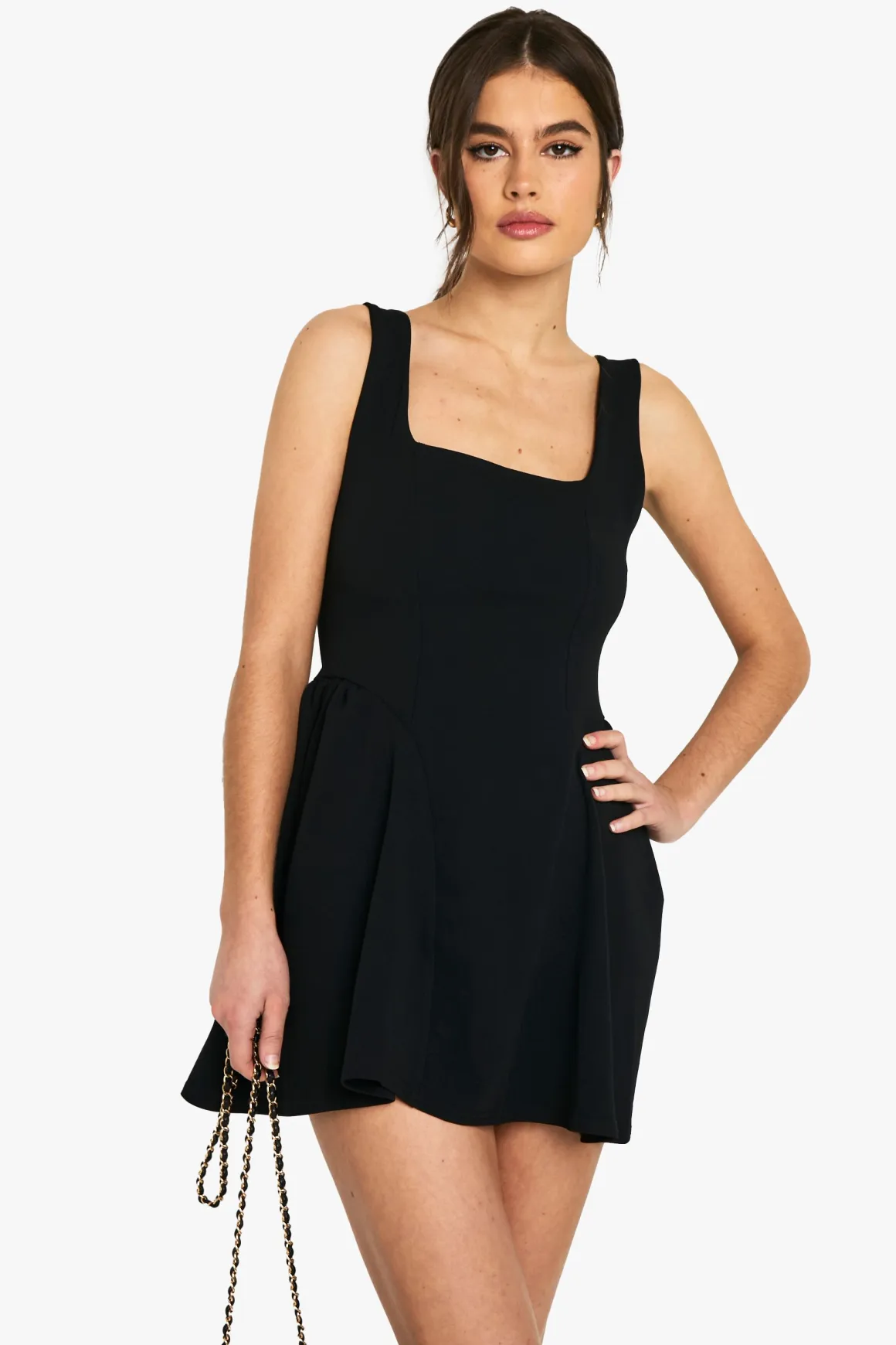 Robe Mini à Encolure Carrée et Jupe Évasée