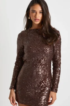 boohoo Robe mini à encolure drapée et dos à sequins<Femme Robes Moulantes|Robes À Manches Longues