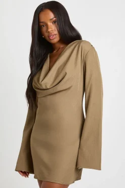 Robe mini à encolure drapée et manches évasées