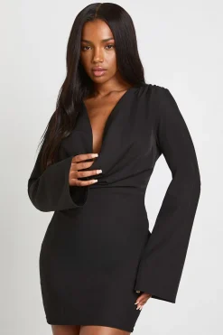boohoo Robe mini à encolure drapée et manches évasées<Femme Robes À Manches Longues|Robes