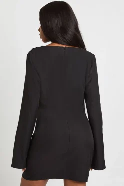 boohoo Robe mini à encolure drapée et manches évasées<Femme Robes À Manches Longues|Robes