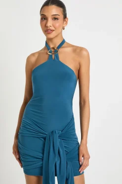 Robe mini à encolure halterneck avec détail noué