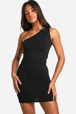 boohoo Robe Mini en Coton Basique à Col Asymétrique<Femme Robes Moulantes|Basiques