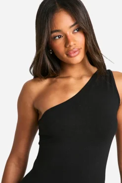boohoo Robe Mini en Coton Basique à Col Asymétrique<Femme Robes Moulantes|Basiques