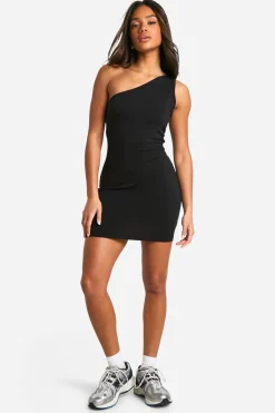 boohoo Robe Mini en Coton Basique à Col Asymétrique<Femme Robes Moulantes|Basiques