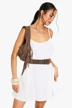 Robe mini en coton à ourlet godet swing
