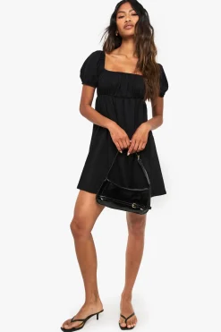 Robe Mini en Coton à Smocks avec Manches Bouffantes