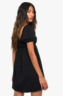 Robe Mini en Coton à Smocks avec Manches Bouffantes