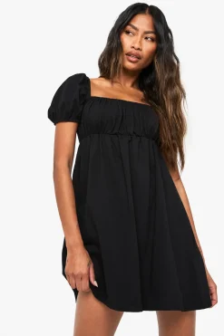 Robe Mini en Coton à Smocks avec Manches Bouffantes
