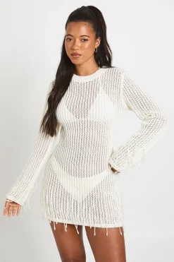 Robe Mini En Crochet Avec Ourlet Perlé
