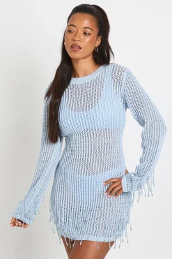 boohoo Robe Mini En Crochet Avec Ourlet Perlé<Femme Robes À Manches Longues|Robes