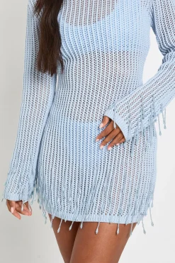 boohoo Robe Mini En Crochet Avec Ourlet Perlé<Femme Robes À Manches Longues|Robes