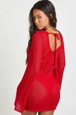 Robe Mini en Crochet à Manches Évasées
