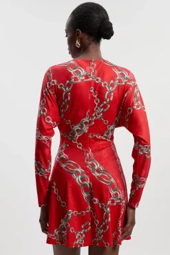 KarenMillen Robe Mini en Crêpe Imprimé Chaîne<Femme Robes À Manches Longues|Robes
