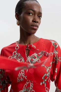 KarenMillen Robe Mini en Crêpe Imprimé Chaîne<Femme Robes À Manches Longues|Robes
