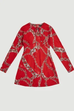 KarenMillen Robe Mini en Crêpe Imprimé Chaîne<Femme Robes À Manches Longues|Robes