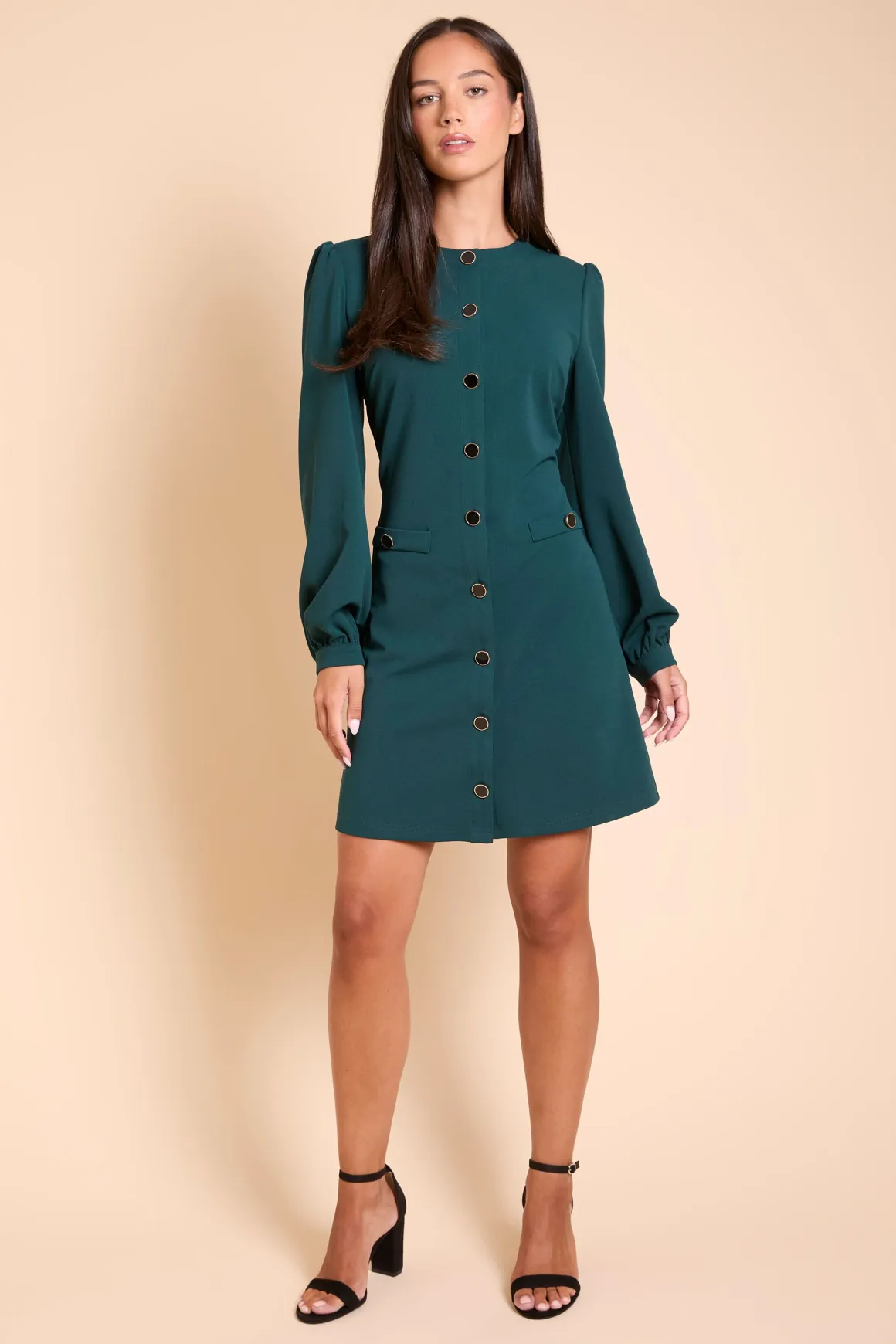 Robe Mini en Crêpe Scuba avec Détails Boutonnés