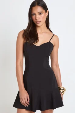 Robe Mini En Crêpe Stretch À Bonnets Intégrés Et Ourlet À Volant