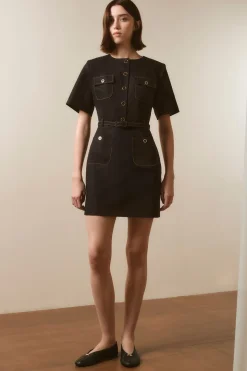 Robe Mini en Denim Ajustée avec Ceinture
