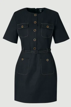 Robe Mini en Denim Ajustée avec Ceinture