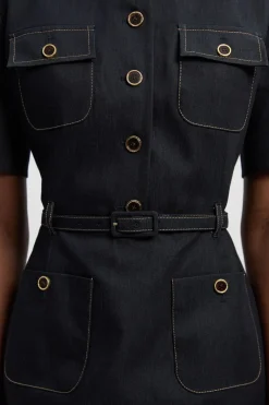 Robe Mini en Denim Ajustée avec Ceinture