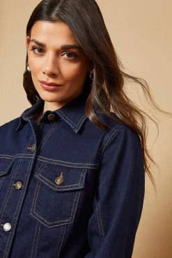Robe Mini en Denim Ajustée à Manches Longues