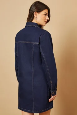 Robe Mini en Denim Ajustée à Manches Longues