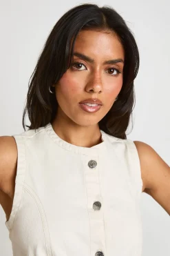 boohoo Robe Mini En Denim Boutonnée Avec Détails De Coutures<Femme Denim|Denim