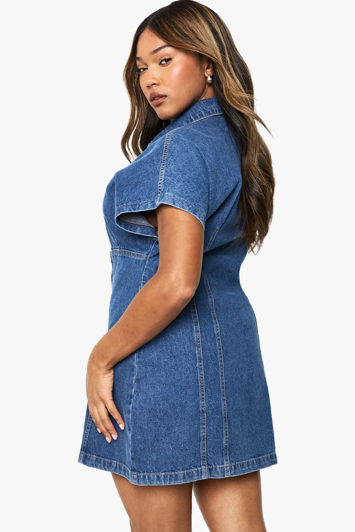 Robe mini en denim boutonnée grande taille