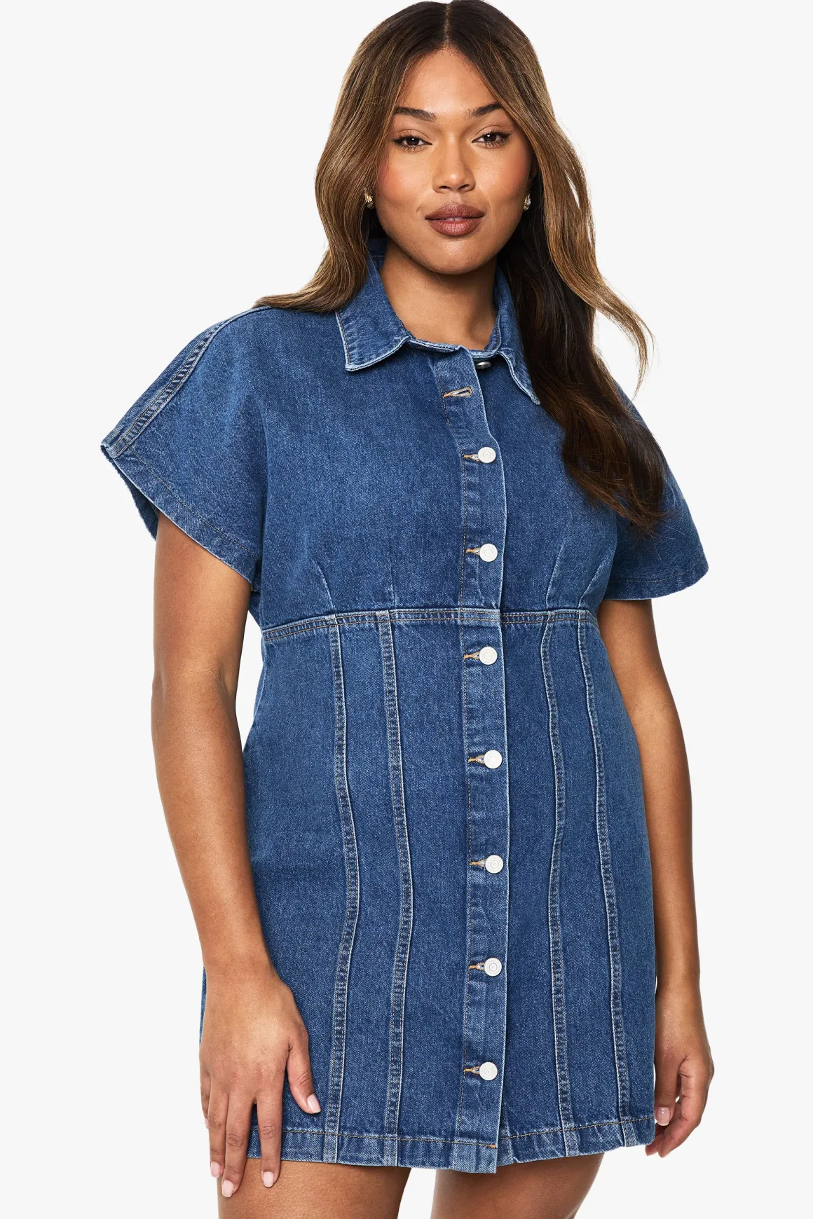 Robe mini en denim boutonnée grande taille