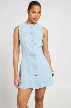 Robe Mini En Denim À Boutons Avec Détails De Coutures