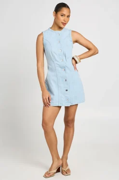 Robe Mini En Denim À Boutons Avec Détails De Coutures