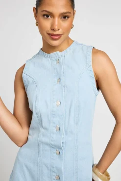 Robe Mini En Denim À Boutons Avec Détails De Coutures