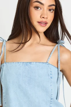 Robe Mini En Denim À Bretelles Avec Ourlet Asymétrique